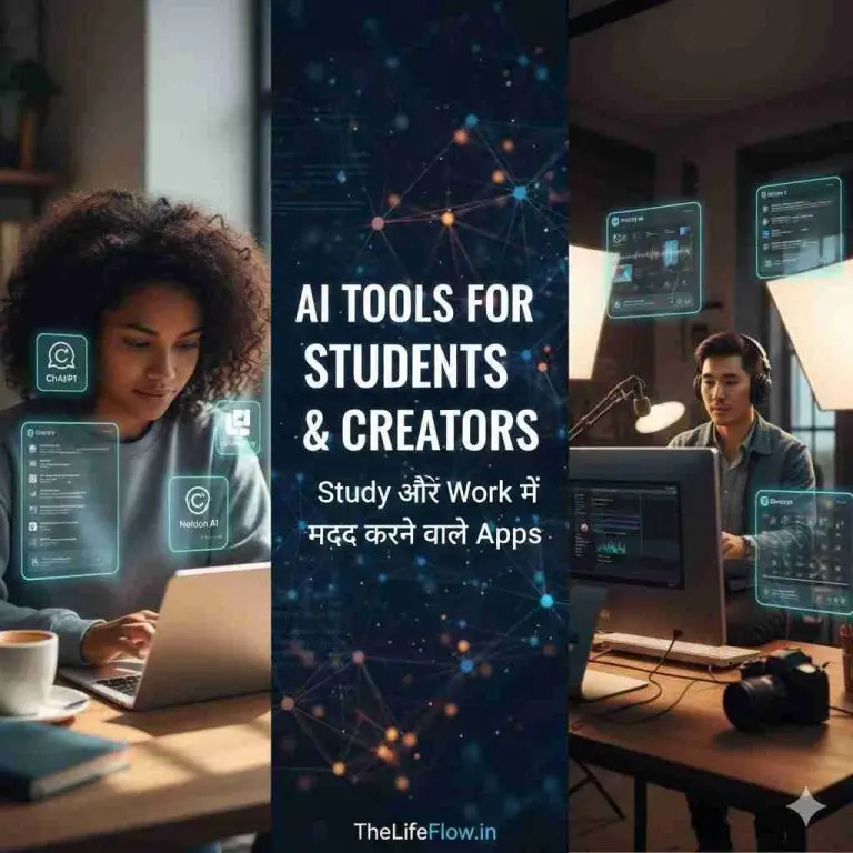 AI Tools for Students and Creators, Student using AI for Study, Creator using AI for Content